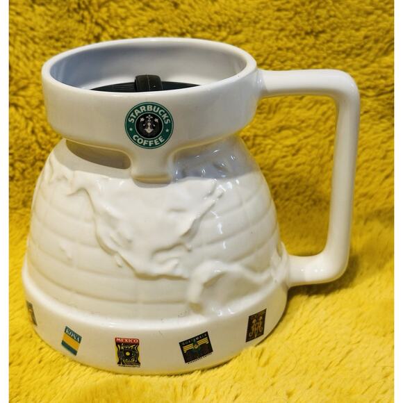 Starbucks Around the World Globe White Ceramic Chubby Travel Mug 16oz Made In US - Picture 8 of 8